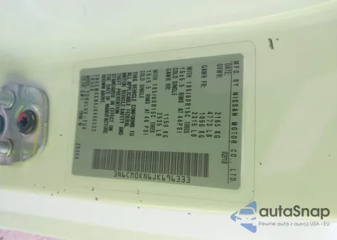 2018 Nissan Nv200 S из США, поврежденный, VIN 3N6CM0KN6JK696333